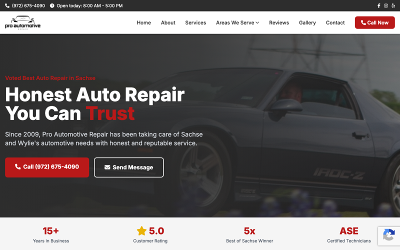 Pro Automotive Repair Sachse TX auto shop website