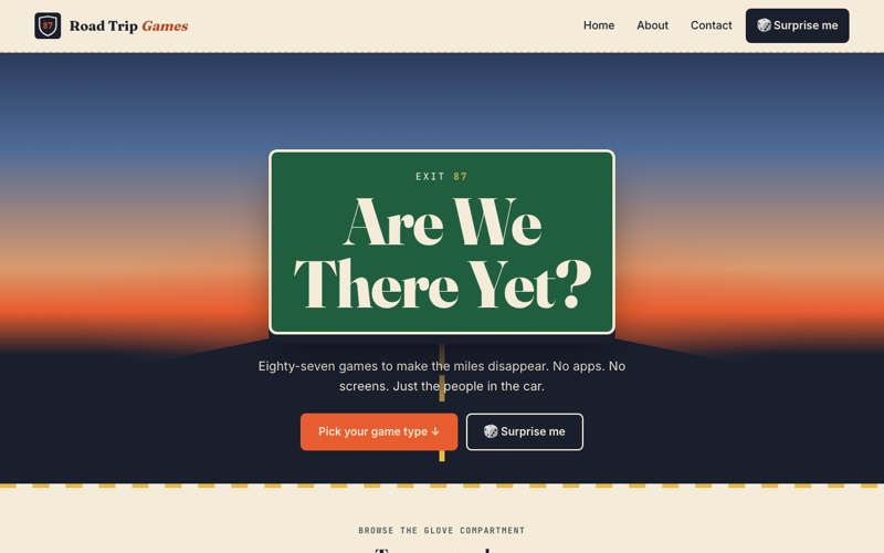 RoadTripGames.guide curated no-screen car games directory for families